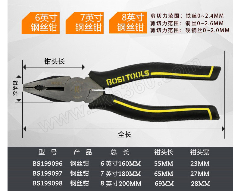 bosi/波斯 钢丝钳 bs199097 7"/180mm